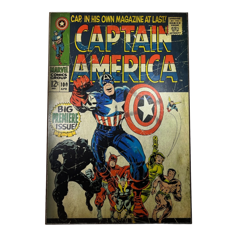 Captain America Wood Poster Laminate by Marvel Comics Size H 19" x W 13"